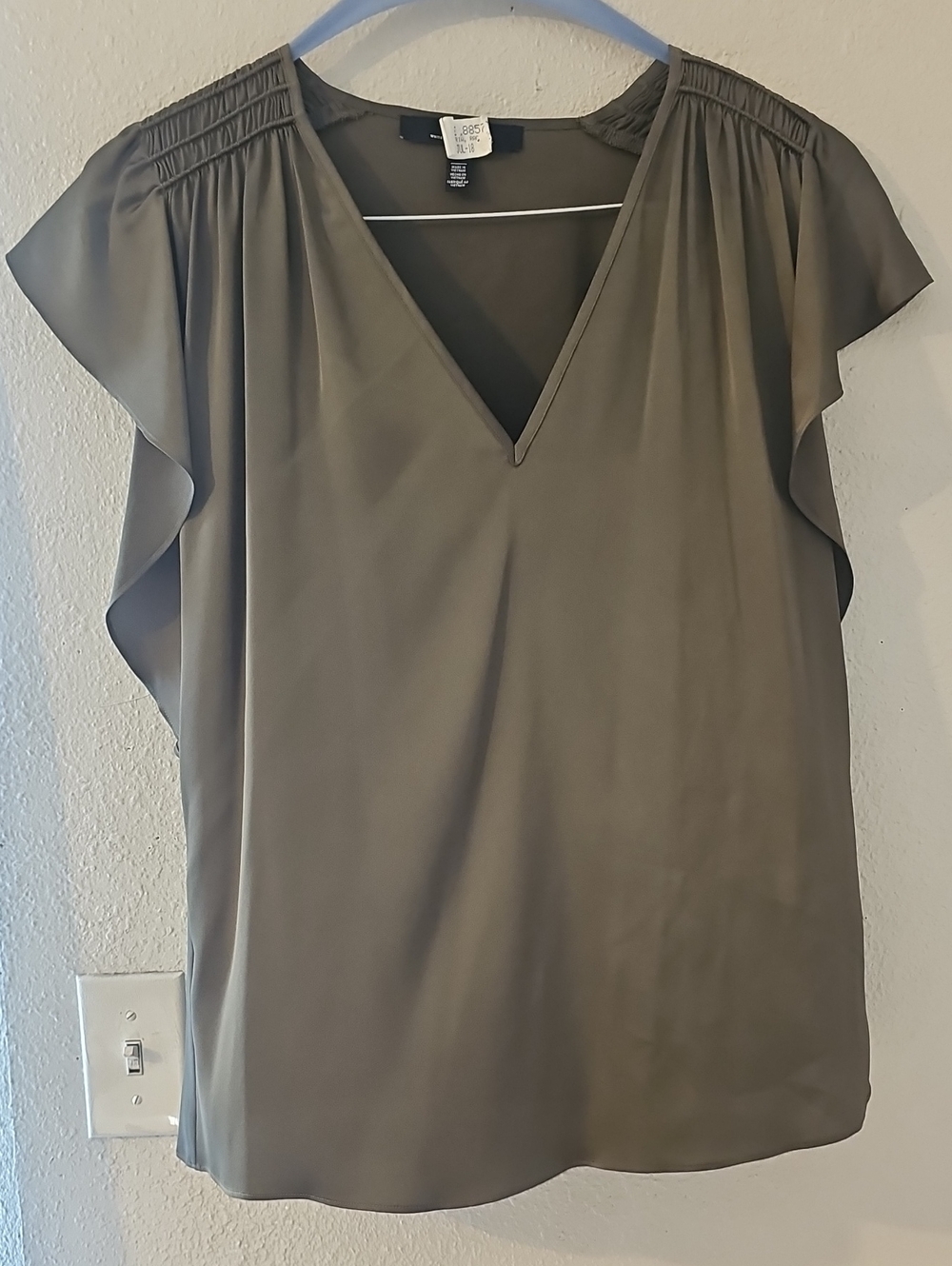 LOFT Olive Green V-Neck Flutter Sleeve Top